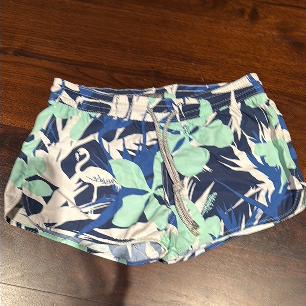 Vilebrequin Blue and Green Short Vibrant Tropical Print.Wear for swim or casual